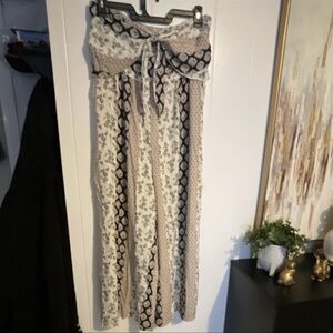 Boho Strapless Maxi Dress - Cream & Black Print
